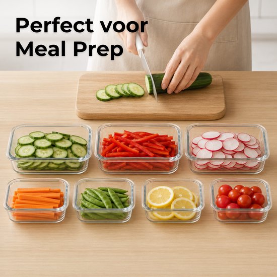 Five Stars® Boîtes de conservation en verre - 12 pièces - Boîtes de préparation de repas - Boîtes de congélation hermétiques - Avec couvercle - 1040 ml & 370 ml