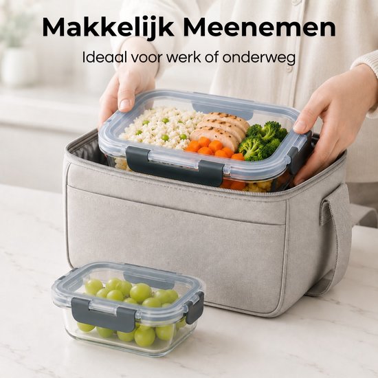 Five Stars® Boîtes de conservation en verre - 12 pièces - Boîtes de préparation de repas - Boîtes de congélation hermétiques - Avec couvercle - 1040 ml & 370 ml