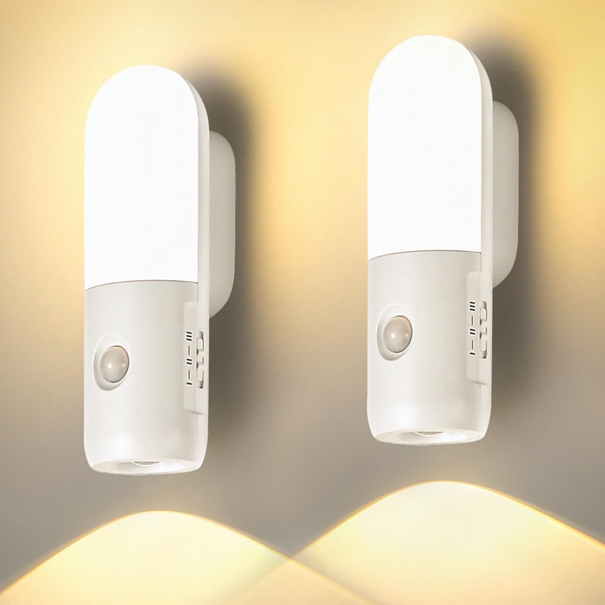 carmdering - LED lampje met bewegingssensor – Draadloos Nachtlampje dimbaar – USB Oplaadbare lamp – Bedlamp/Nachtlamp – Muurlamp/Wandlamp binnen – Kinder lampje – Houten lamp – Nachtsensor – Woonkamer/Slaapkamer – Stijlvolle lamp - 2 stuks