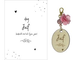 Sleutelhanger en kaartje JUF | leave | roze | jij bent de liefste | liefste juf | topjuf | einde schooljaar | juffen | meester |cadeau