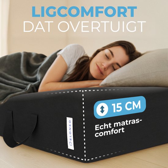 ELONEO Opvouwbaar Matras - 3-Delig Vouwmatras, Extra Dik 15 cm Schuim, Wasbaar en Draagbaar Logeermatras voor Volwassenen, Eenpersoonsbed (Zwart, 75 x 195 x 15 cm) van ELONEO — afbeelding 4