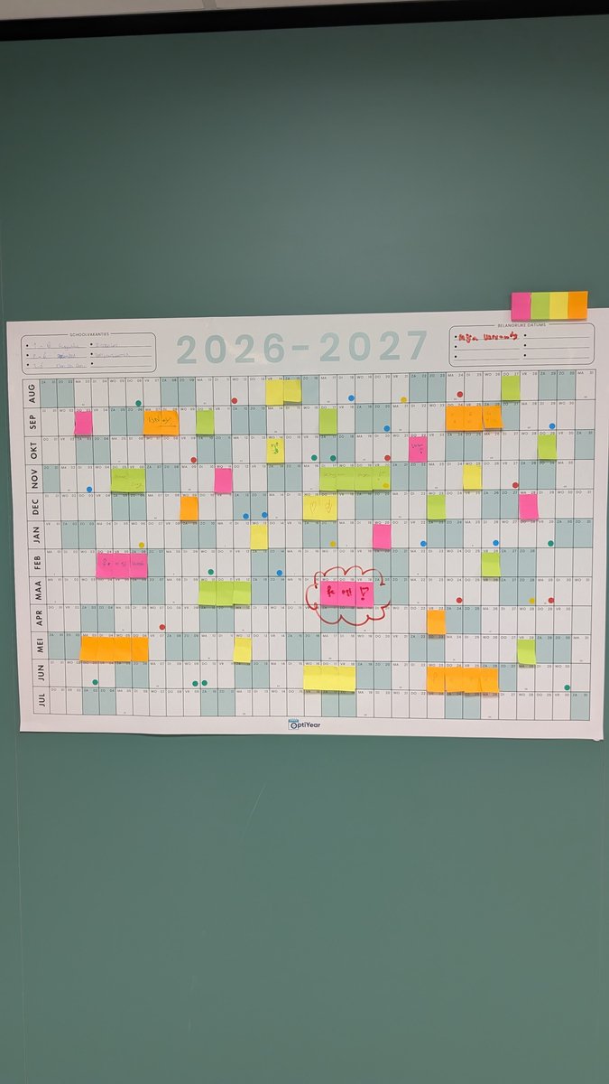 OptiYear schooljaarkalender 2026-2027 Maat: A1 (h 59.4 x b 84.1 cm)