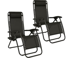 Brixy Opvouwbare Tuinstoelen set van 2 – Ligstoelen – Opvouwbaar – Verstelbaar – Ergonomisch Hoofdkussen – Metaal – Textileen – Zwart