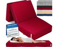 ELONEO Opvouwbaar Matras - 3-Delig Vouwmatras, Extra Dik 15 cm Schuim, Wasbaar en Draagbaar Logeermatras voor Volwassenen, Eenpersoonsbed (Rood, 90 x 200 x 15 cm)