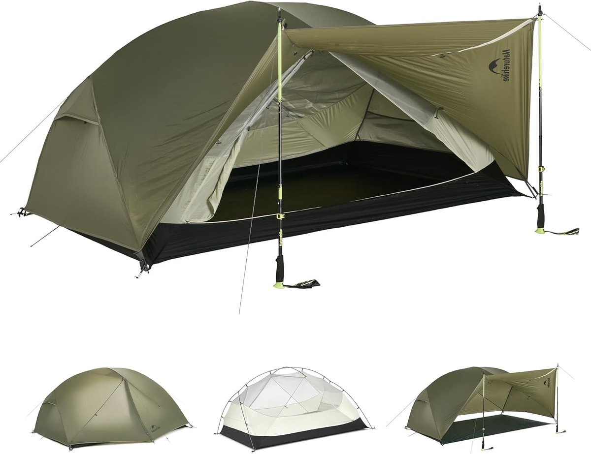 Naturehike Mongar PRO 3 – 3-persoons lichtgewicht tent – Incl. grondzeil – 20D 3000MM – 3-seizoenen koepeltent – Waterdichte trekkerstent & kampeertent – Olijfgroen