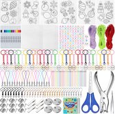 400-Delig Krimpfolie Knutselpakket - 15 Krimp Folie Vellen 20*15cm met Oorbel Haakjes/Karabijnhaak Sleutelringen/Gaatjestang/Hangers - Krimpie Dinkie Dimpie DIY Knutselen Pakket voor Jongens/Meisjes - Sieraden/Oorbellen/Sleutelhangers Armbandje Maken