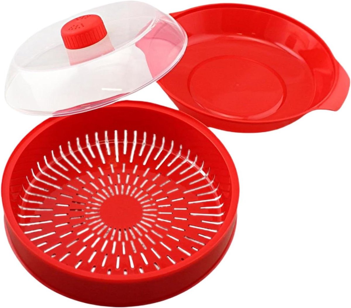 Magnetron Stoompan - Dubbellaags Kom - Gezond Koken - Tijdbesparend Dubbel - 21x21x18 cm - Rood