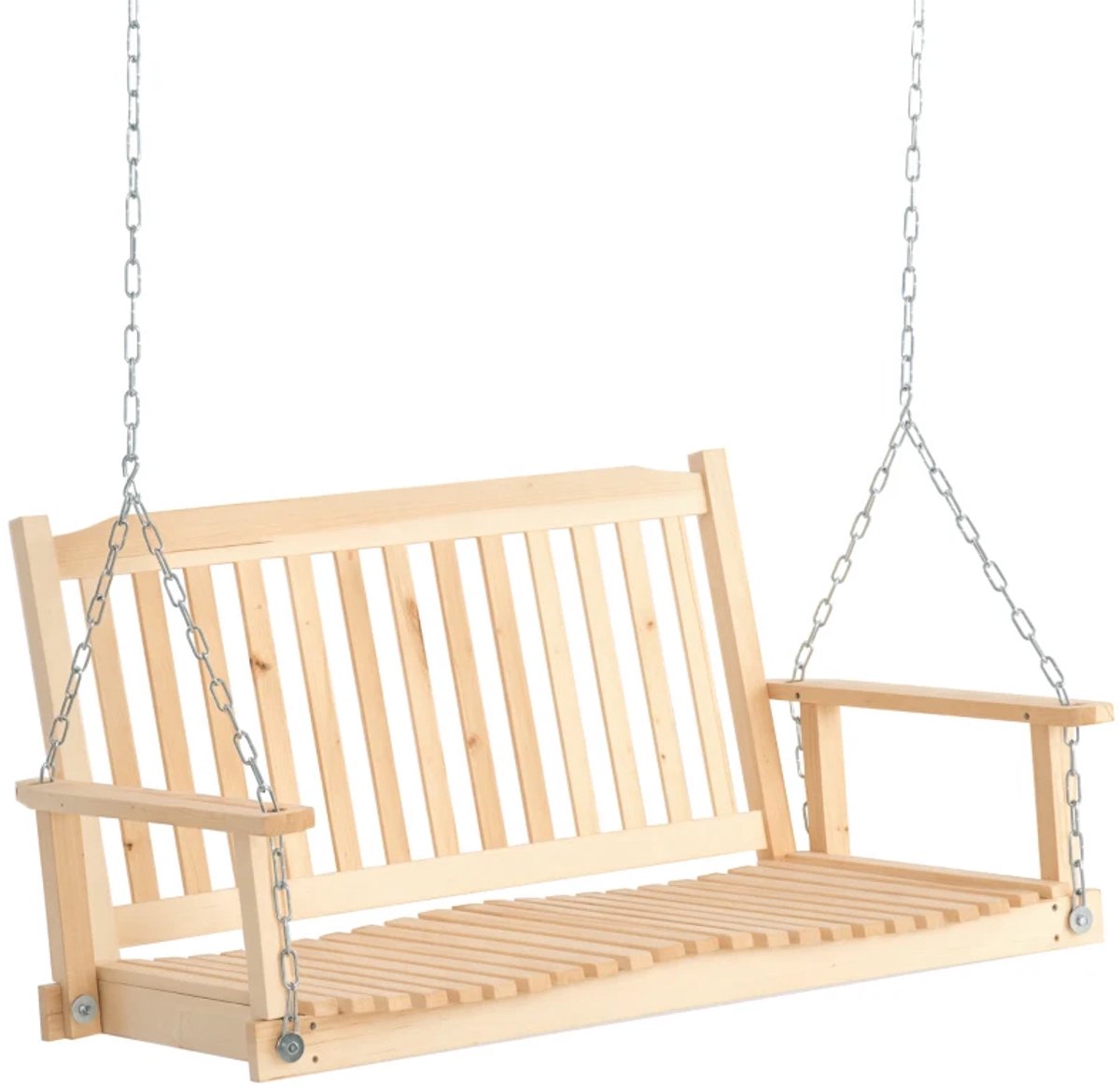 Hangbank - Hollywood Schommel - Houten Schommelbank - 2-zits Tuinbank - Hangende Bank met Kettingen - Tuinschommel 2 Personen - tot 200 kg - Schommelstoel - Tuinmeubelen - voor Tuin, Terras, Balkon - Naturel
