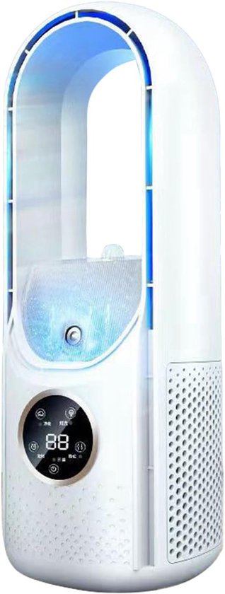 Bladloze ventilator tafelventilator USB stil compact wit met 6 snelheden timer en 100 ml watertank