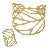 Goudkleurige opengewerkte bangle armband voor dames – elegante armband met bijpassende ring
