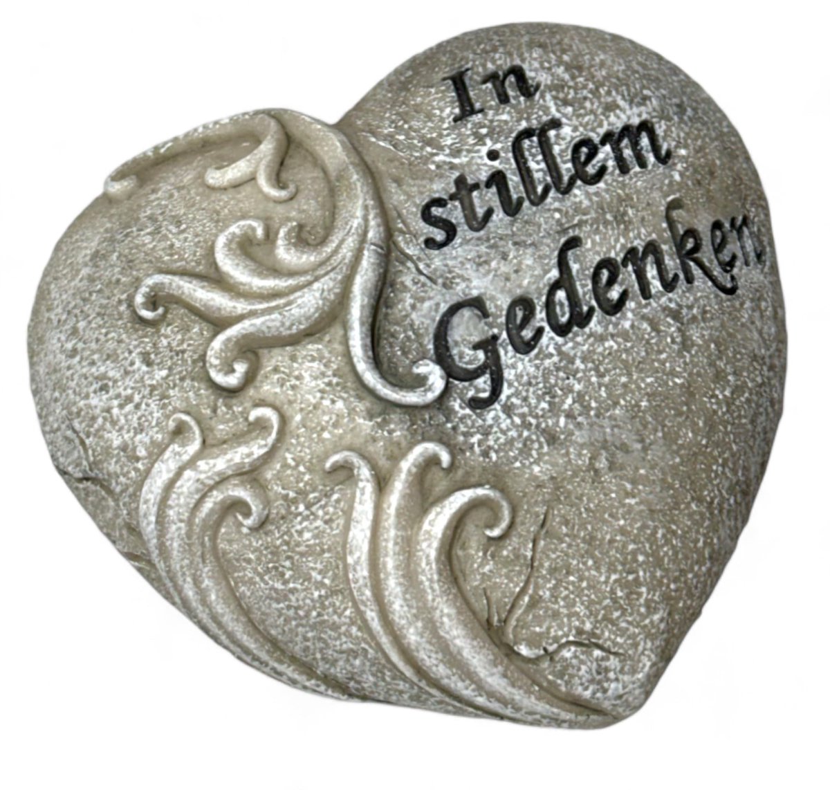 Dailygoods - Grave Decoratie Hart - In Stille Herinnering - Kunststeen - Grijs - 10,5 cm x 9,5 cm - Ter Nagedachtenis - Mooi Herinneringsstuk - Geschi