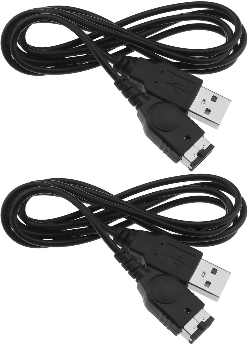 Dailygoods - USB Oplaadkabel - Geschikt voor Gameboy Advance SP - 1,2 meter - Zwart - 2 stuks - Oplaadkabel voor volop speelplezier