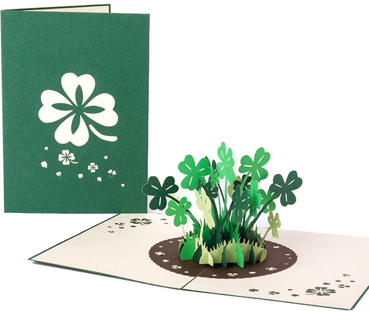 Dailygoods - Pop-upkaart - Geluksklaver - Handgemaakt - 13 x 18 cm - Wenskaart voor Beterschap - Geschikt voor Verjaardag en Nieuwjaar