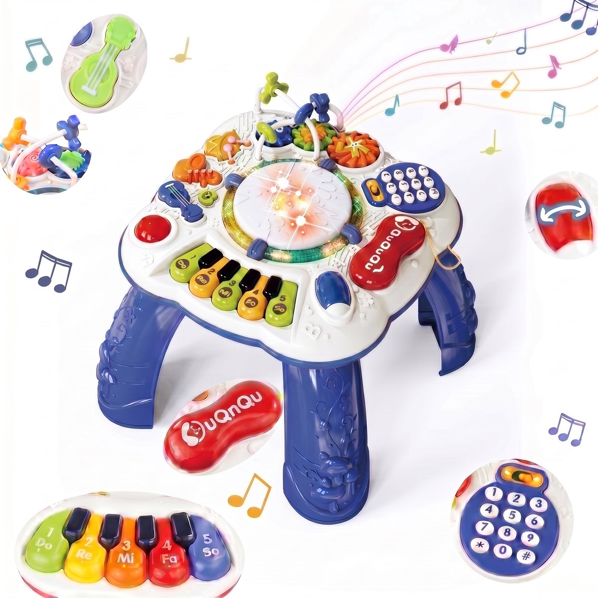 Sogiol® 6-in-1 Activiteitentafel Baby - Montessori Speelgoed - Muzikale Speeltafel met Piano, Trommel & Telefoon - Educatief Cadeau voor Jongens & Meisjes 12-36 Maanden - Blauw