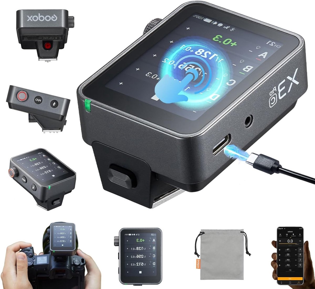 TTL Draadloze Flits Trigger voor Canon met 6cm LCD Touchscreen en 2930mAh Batterij, 2.4GHz Systeem en 3 Pro Fotomodi