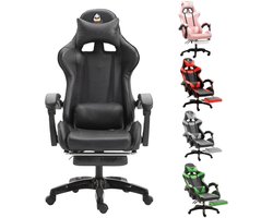 Gotagee Bureaustoel Gamingstoel Ergonomische Gamestoel Met Lendensteun un voetpedalen Hoogte en Ligfunctie Zwart