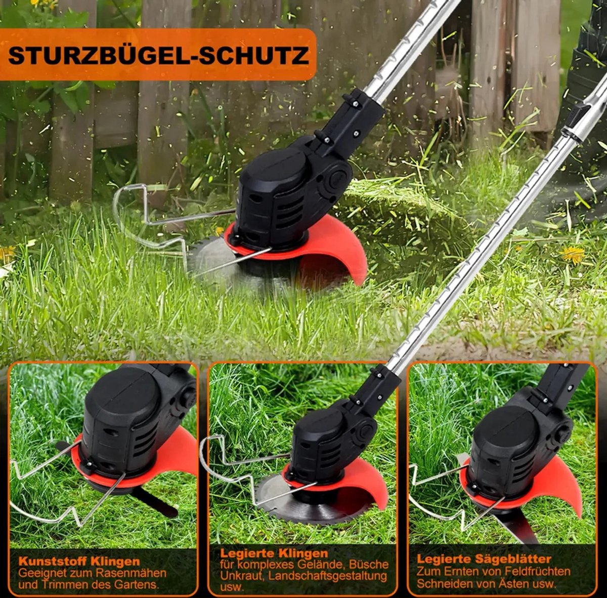 3-in-1 Kantenmaaier – Grastrimmer – Bosmaaier – Grasmaaier – Draadloos & Elektrisch – Incl. 2 accu's en oplader - met telescopische steel + extra handgreep - voor Tuin – foto 5