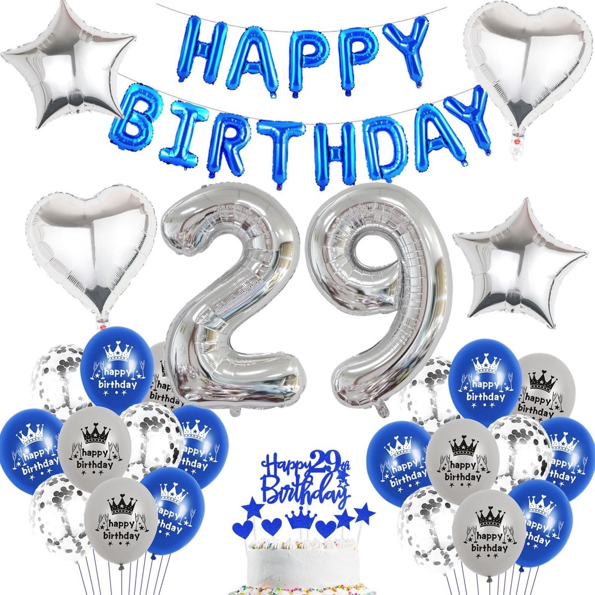 Smoakez - Ballon 29e verjaardag - Verjaardagsdecoratie - Blauw - Folieballon Set - Uniek Themafeest - Geschikt voor Mannen - 29 Jaar
