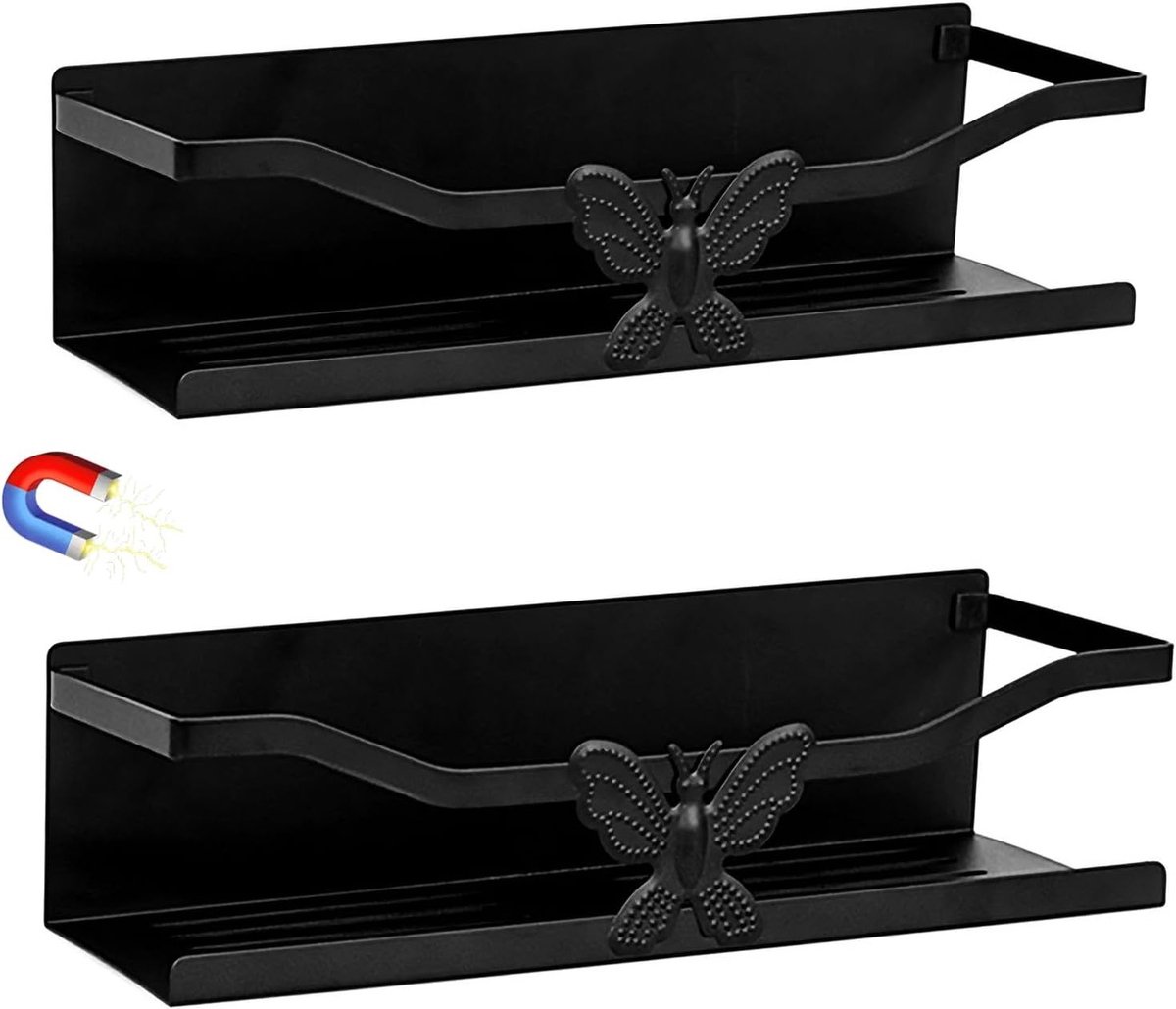 Set van 2 Magnetische Koelkastplanken zonder Boren - Carbon Staal, 5kg Draagvermogen, 30 x 10.5 x 8 cm - Ideaal voor Keukenopslag en Organisatie