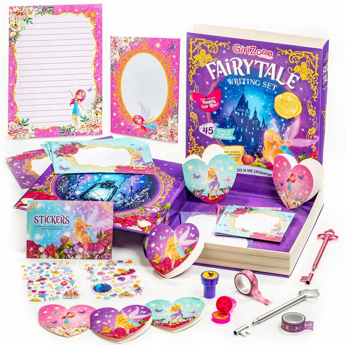 Jhubersproducts - Briefpapier Set - Sprookjesachtig - Creatieve set - Veelkleurig - Notitiepapier - Geschikt voor meisjes - 45-delige set