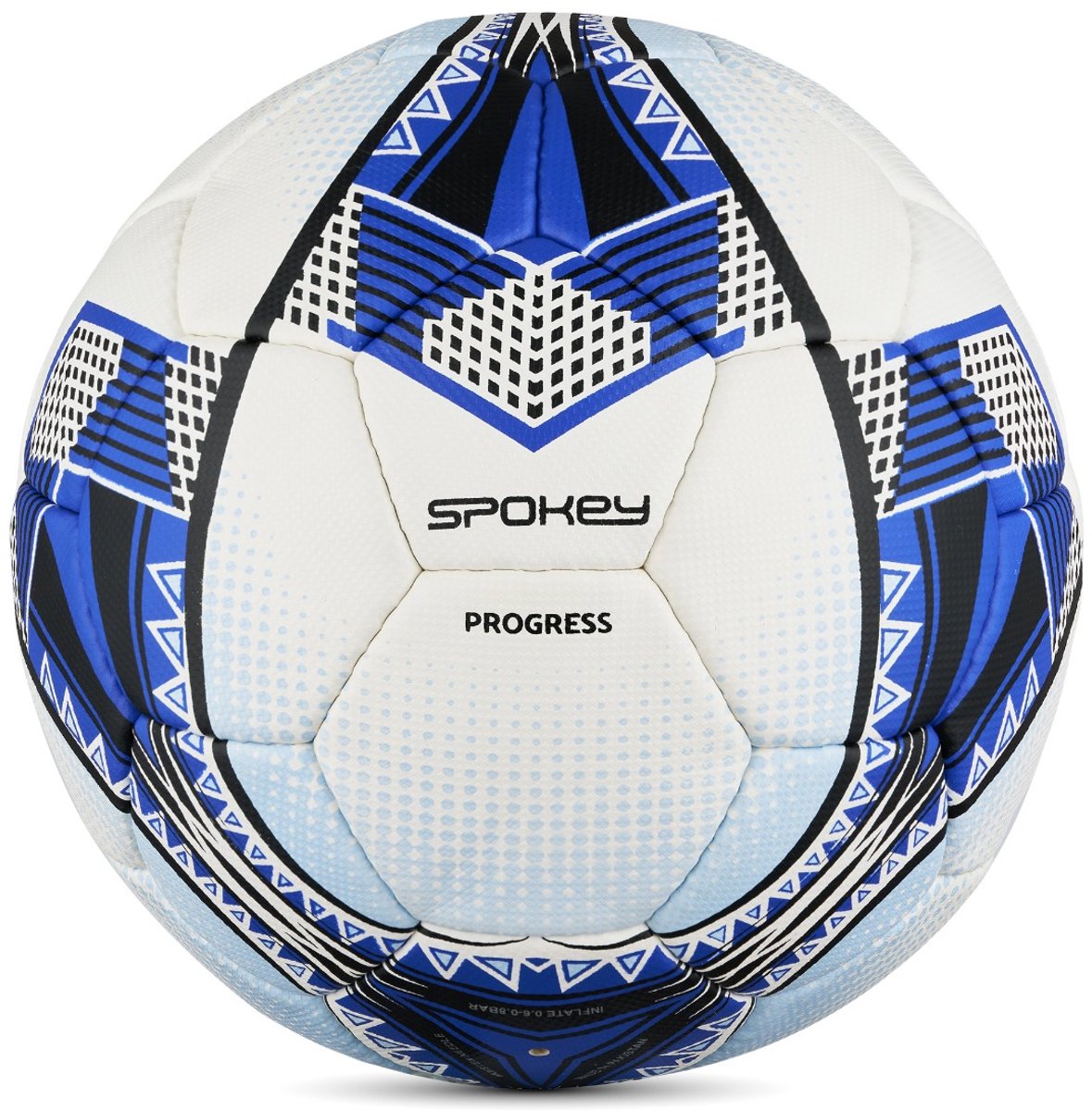 Spokey PROGRESS - Voetbal – Maat 5 – 32 panelen - 4-laags constructie met latex binnenbal – handgestikt - kunstleer - Wit / Blauw / Zwart