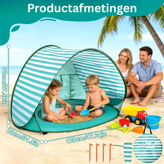 MRKK® Strandtent UV Bescherming - Strandtent Baby Pop Up - Strandtentje Extra Licht - Strandschelp - Strand Tent –Groen van Mrkk — afbeelding 5