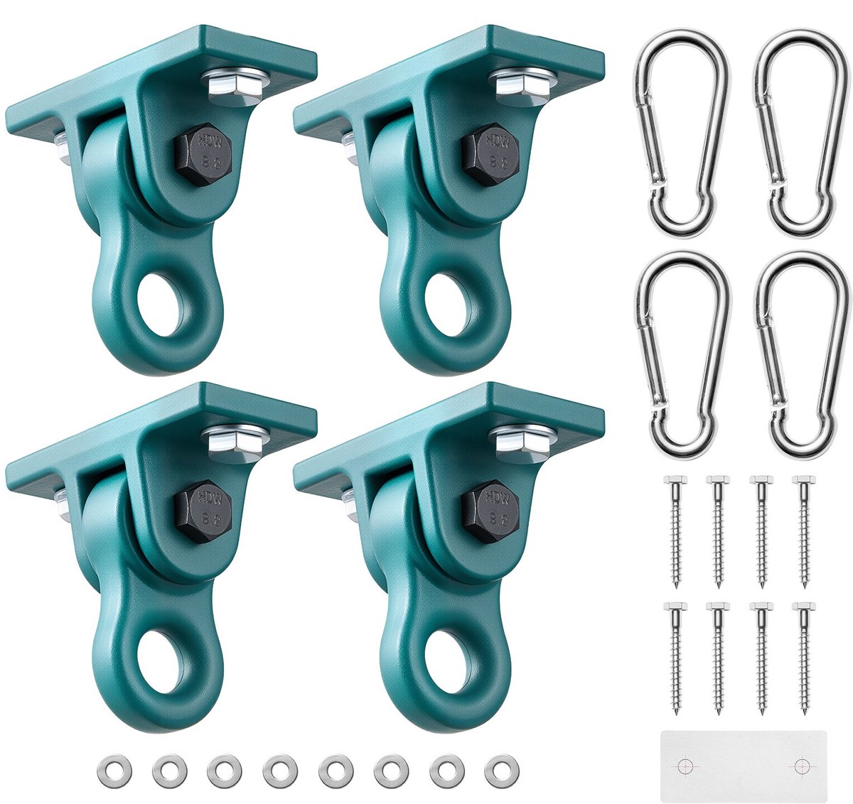 Plafondhaken - 4x Schommelhaken - Dubbel Gelagerd - 180° Draaibaar - Max. 2268 kg - Voor 65 mm Dikte - Incl. Montagemateriaal - Voor Schommel, Hangstoel & Bokszak