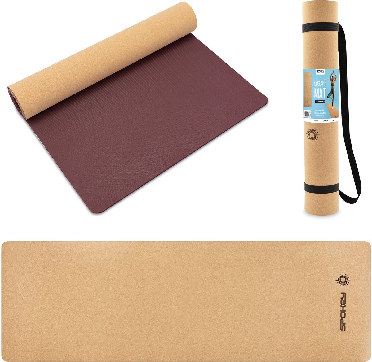 Spokey SAVASANA Yogamat - Kurk - 183 x 61 cm - Antislip - 0 4 cm