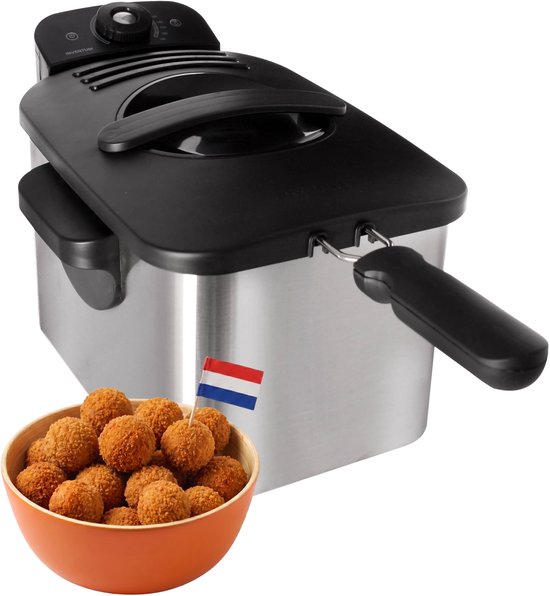 Inventum GF431S - Frituurpan - 3 liter - Tot 190 graden - 2200 watt - Koude zone - Friteuse - RVS/Zwart