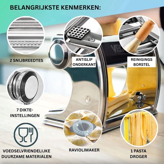 Pastamachine Handmatig RVS met Pasta Droogrek - voor spaghetti & lasagne van Merkloos — afbeelding 3
