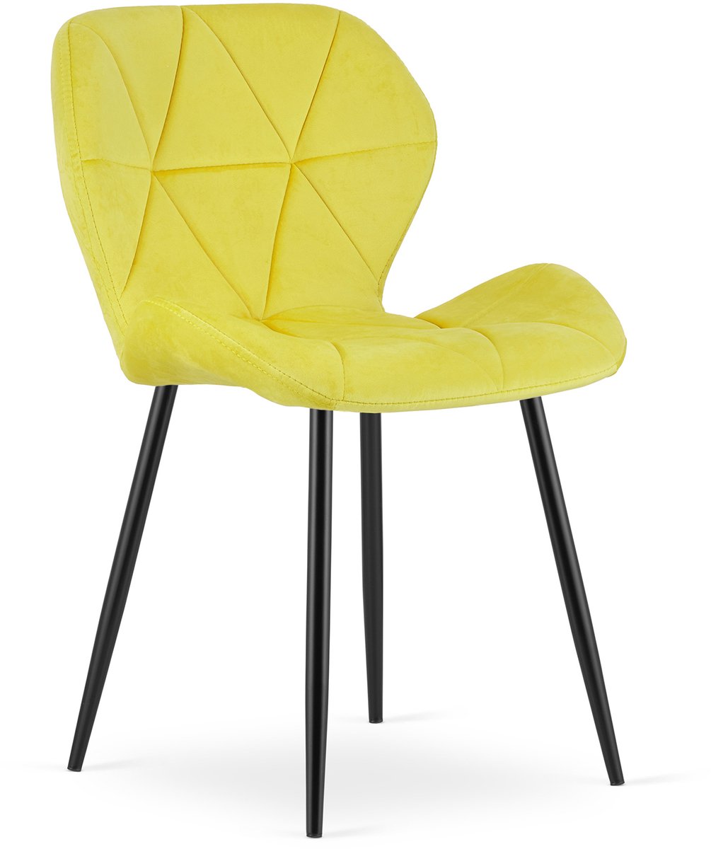 Eetkamerstoel MANGO – Geel fluweel – Zwarte Metalen poten – Modern design