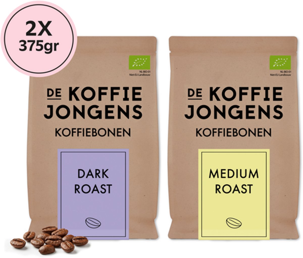 De Koffiejongens - Proefpakket - Medium Roast en Dark Roast - biologische koffiebonen - 2x375 gram