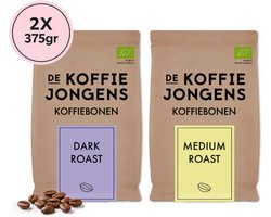 De Koffiejongens - Proefpakket - Medium Roast en Dark Roast - biologische koffiebonen - 2x375 gram