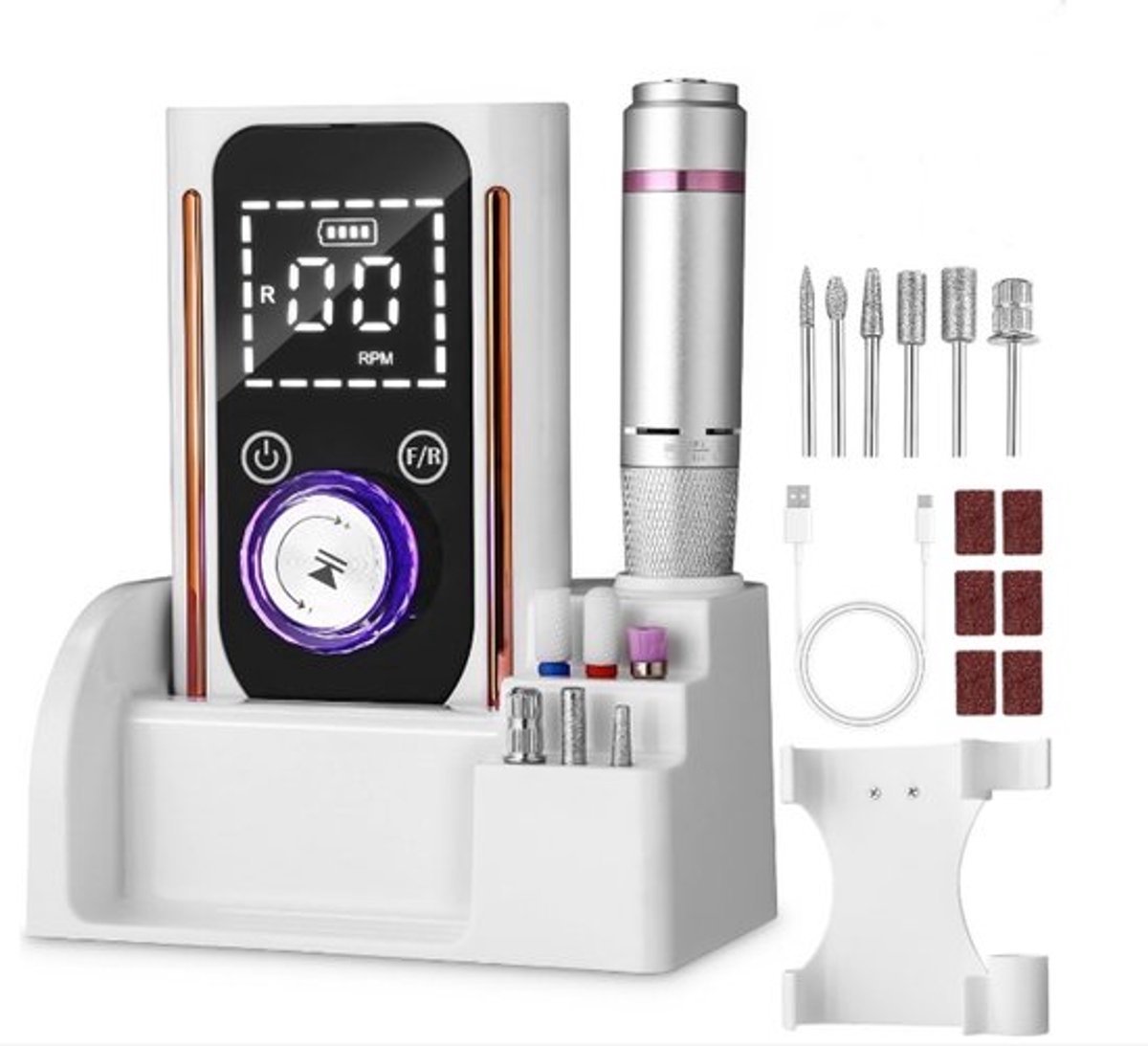 Kraftverdia® - Nagelvijl - Professioneel Elektrische Nagelfrees - Elektrische Nagelvijl voor Manicure - Cutter voor gelnagels met houder - 45000RPM - Manicure set - Oplaadbaar - Draadloos en draagbaar - Manicure en Pedicure - Powerbank Functie