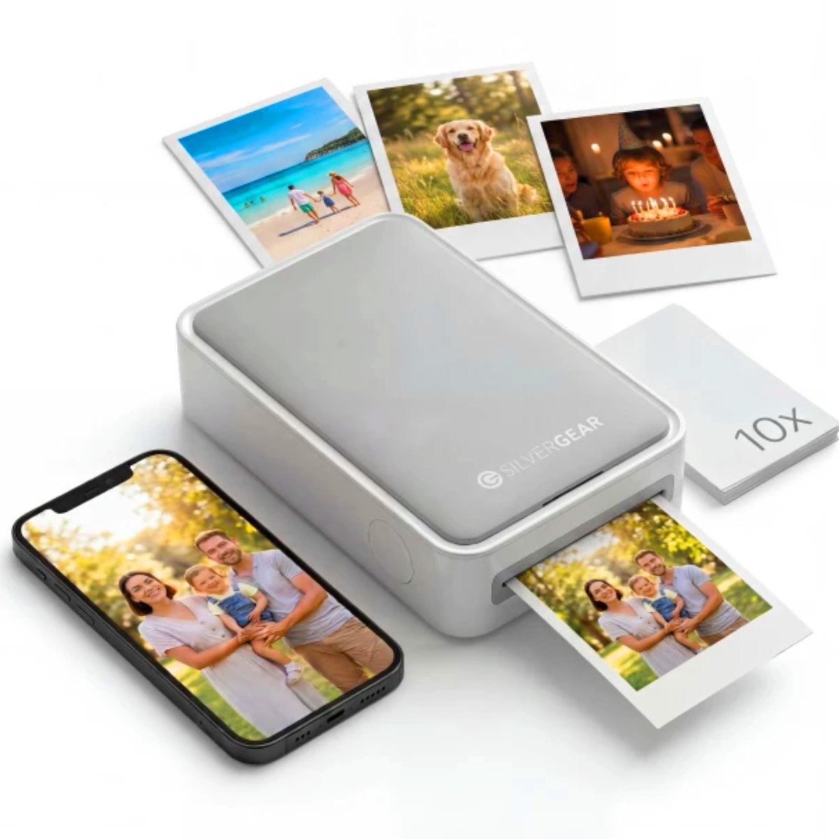 Mobiele Fotoprinter - Mini Printer voor Telefoon - Incl. Fotopapier - Draadloos & Bluetooth - Portable Photo Printer Phone - Pocket Thermal Printer - Kleur - Draagbaar Printer voor Smartphone - Foto Afdrukken - Draadloze Foto Afdrukker - Silvergear — afbeelding 1