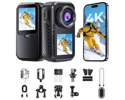 Action Camera 5K WiFi 30m Waterdicht Dubbele Scherm 6-assige EIS Stabilisatie 150° Groothoek Helmcamera voor Fietsen, Snorkelen, Motorrijden