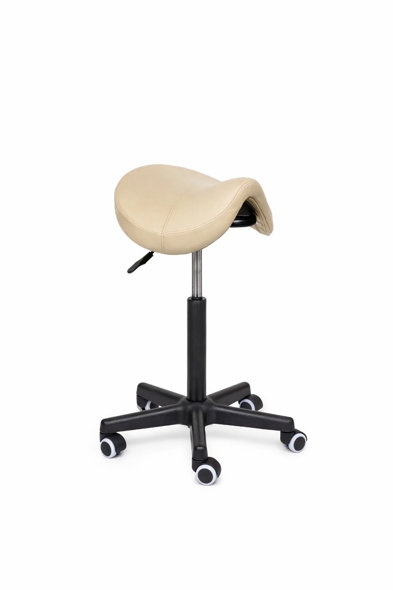 Ergonomische Zadelkruk Comfort Beige op Wielen Laag (40-57cm) / Met voetsteun / Standaard wielen
