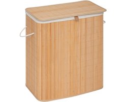 5Five Wasmand dubbel compartiment - bamboe - met deksel - naturel - 52 x 32 x 63 cm - 100 liter