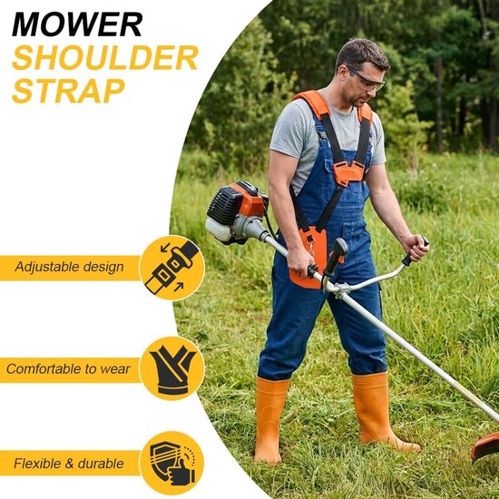 Bosmaaier Harnas - Dubbele riemen - Draagriem/Tuig voor Benzinebosmaaiers - Verstelbare Bandjes - schouderband - Comfortabel en Efficiënt Tuinieren - geschikt voor bosmaaier, grasmaaier, trimmer - Oranje van Bosmaaier. — afbeelding 3