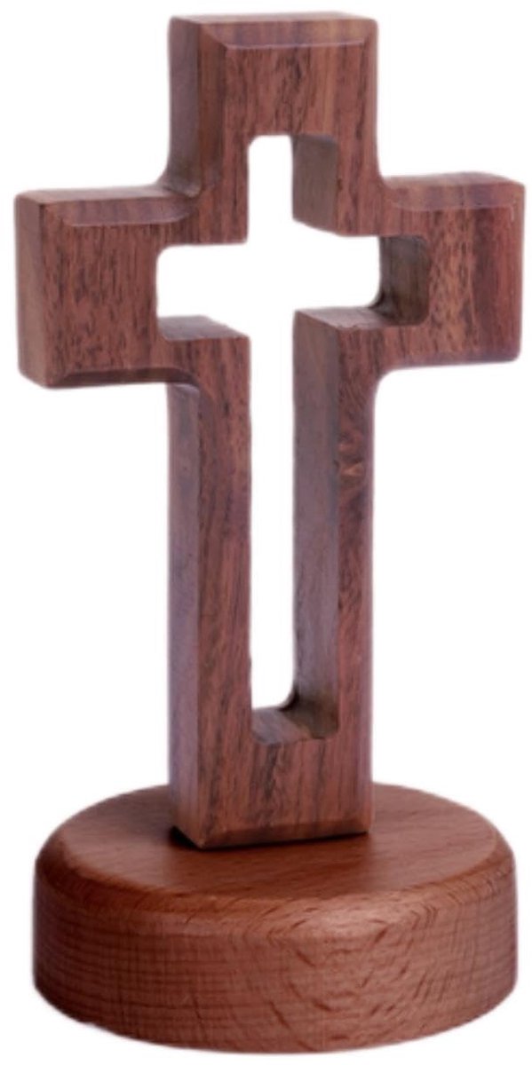 Elzusha - Houten Kruis Decoratie - Religieuze Versiering - Uniek Tafelblad - Donker Hout - Ambachtelijk Design - Perfect voor Feestdagen