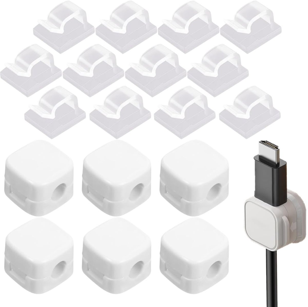 Zeynomax - Magnetisch Kabelmanagement - Kabelbinders - Organiseer je kabels - Wit - Kabelhouders - Voor bureau en nachtkastje - 6 stuks en 12 houders