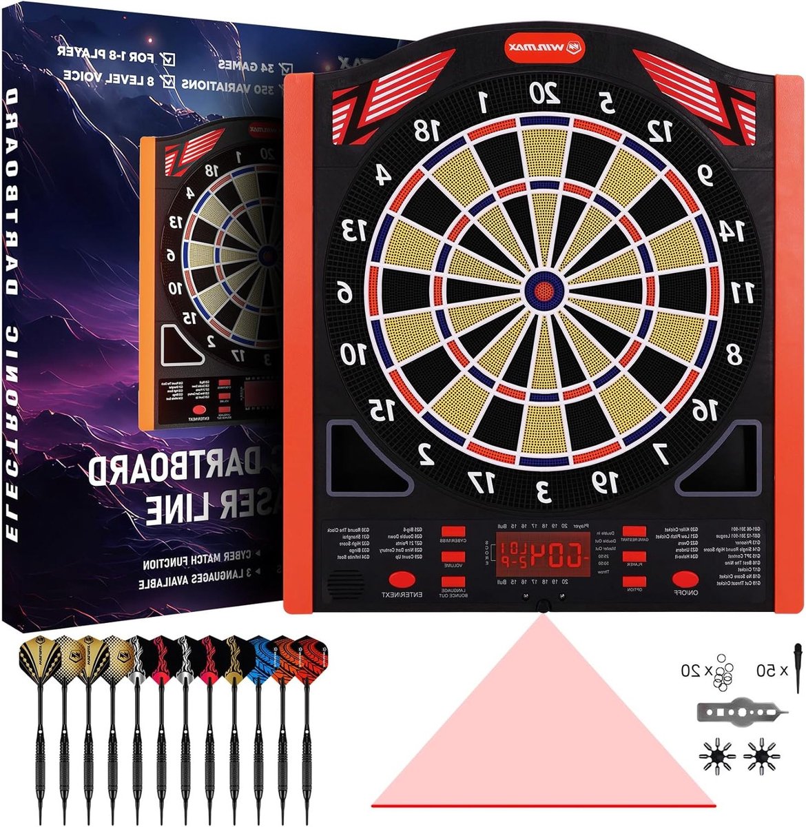 Elektronische dartspel voor 1 tot 8 spelers met 12 dartpijlen en scorebord, ideaal voor feesten en gezelligheid