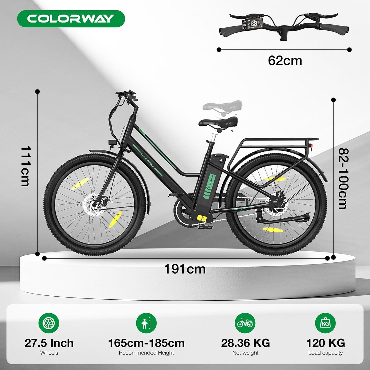 Elektrische Fiets Colorway BK8SL - Trendy 27.5 Inch City Commuter EBike met Afneembare 36V 12Ah Lithium Batterij - Mountain E-Bike met 250W Motor - Damesfiets - IP54 Waterdicht – foto 2