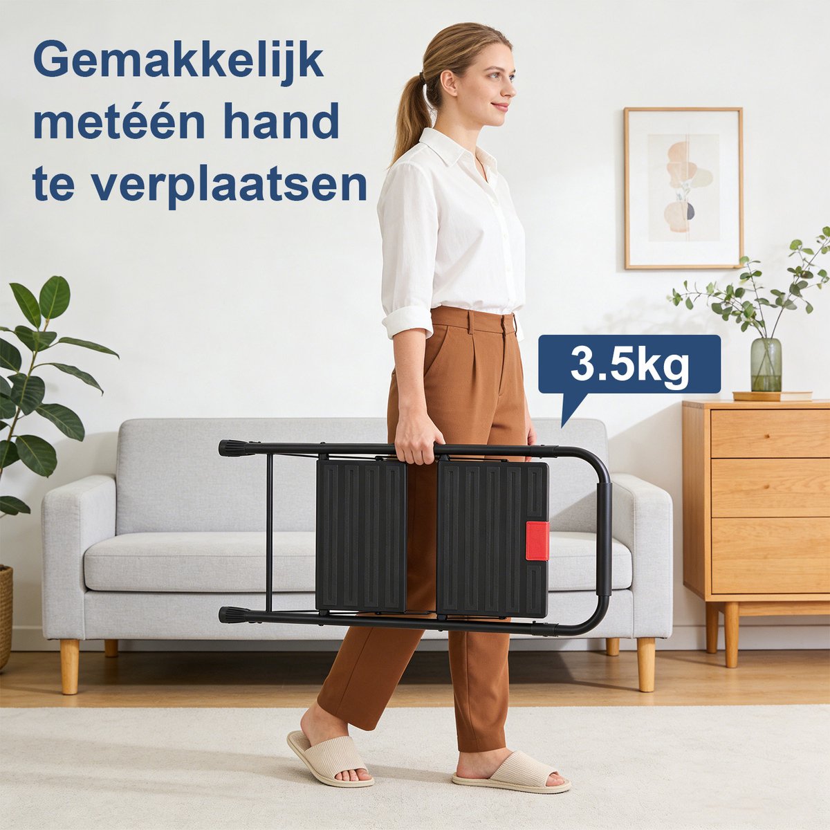 Opvouwbare Huishoudladder 2 Treden – Antislip Metalen Trapladder – Compact, Lichtgewicht en Stevig – foto 4