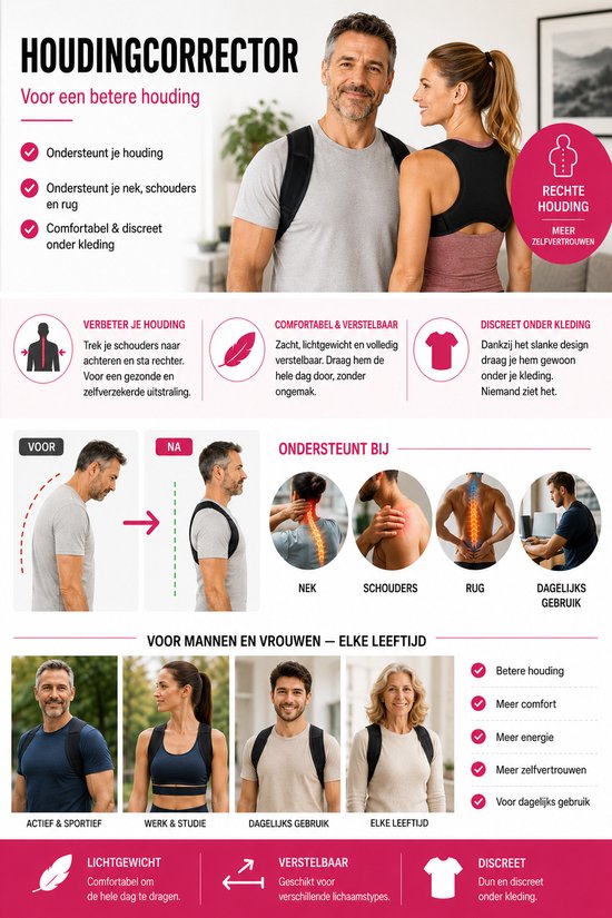 Een man en vrouw poseren met de Vivefly houding corrector