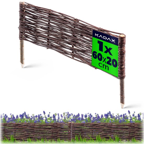 KADAX Palissade van wilgentenen, natuurlijk wilgenhek, handgemaakt wilgenvlechthek, tuinhek voor paden en bloembedden, omheining gazonrand (1 stuk 60 x 20 cm)