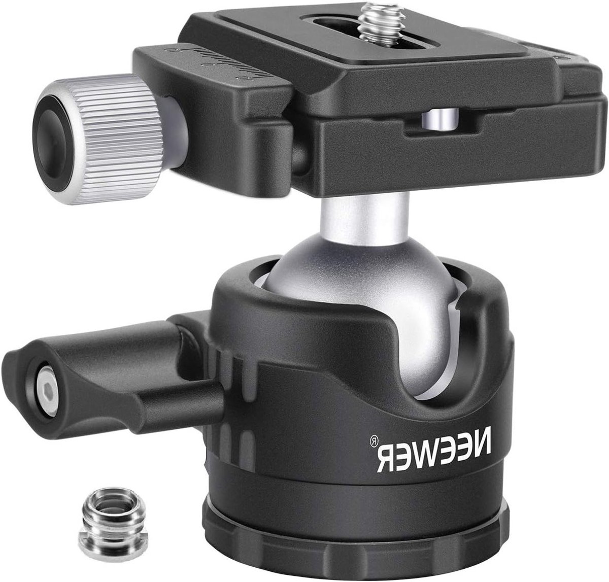 Lage Profiel Tripod Bal Hoofd met 360° Panoramische Rotatie, Arca Type Quick Release Plaat en Waterpas voor Statief en Monopod, Maximaal Belastbaar tot 3kg