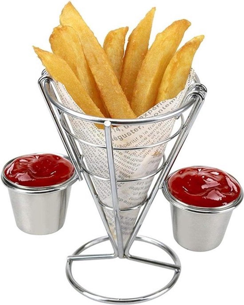 Frietstand Cone Mand met Saus Dipbakjes (dubbel)