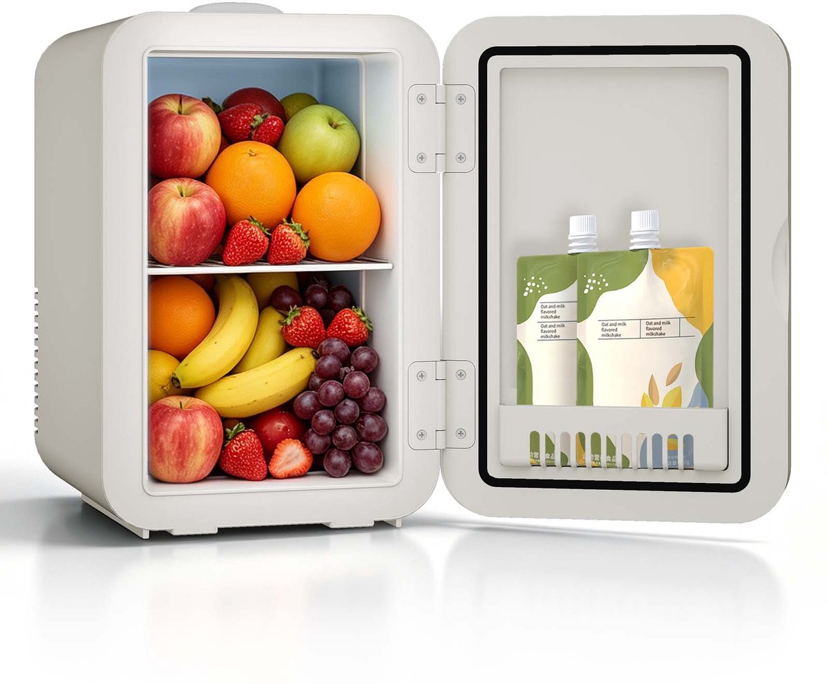 Puluomis - Mini koelkast 8L - Skincare & make-up fridge - 12V & 220V - Koel & warm - Auto koelkast - Compact - Beige
