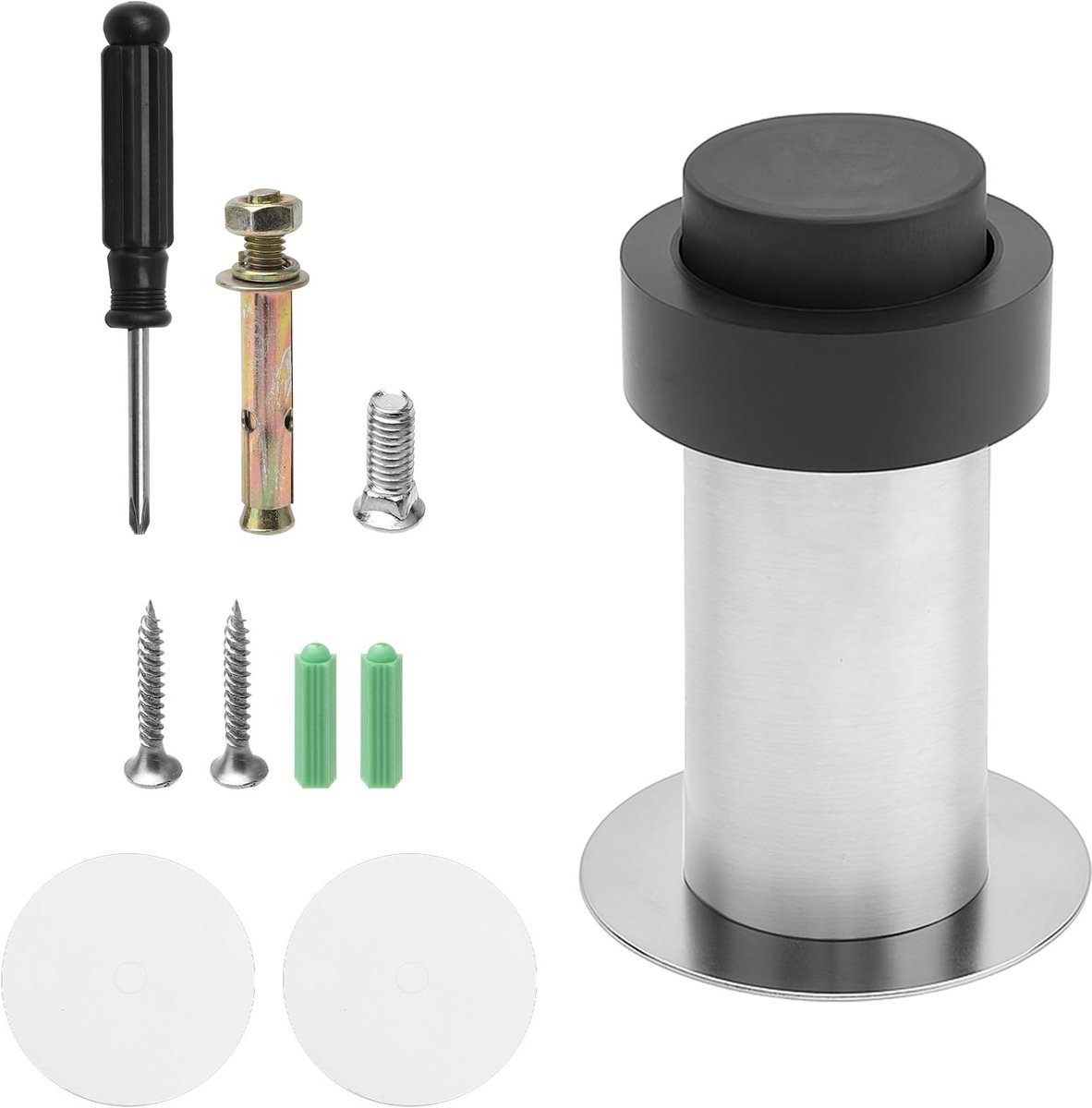 Dailygoods - Deurstopper - Muurstopper - Geen boren nodig - Titanium gray - Rubber buffer - Ideaal voor huurwoningen - Inclusief schroevendraaier